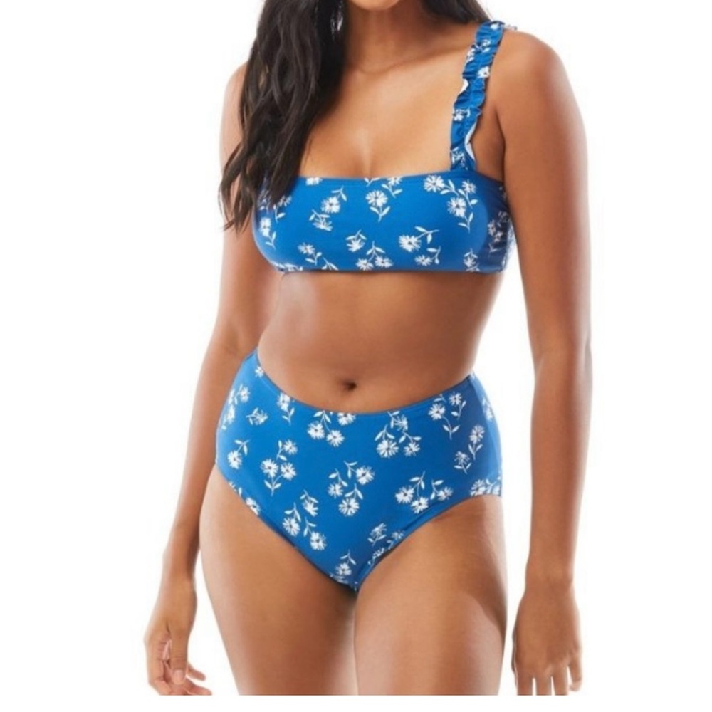 Kate Spade New York Bikini Swim SET Ruffle  Floral Blue White Dandelion SZ XS